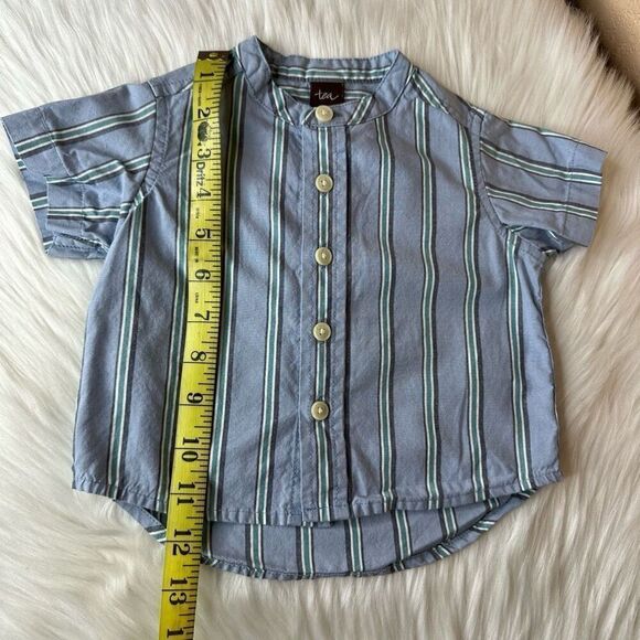 Tea Collection Dusty Blue Striped Woven Shirt Size 6-9 Months - Picture 7 of 8